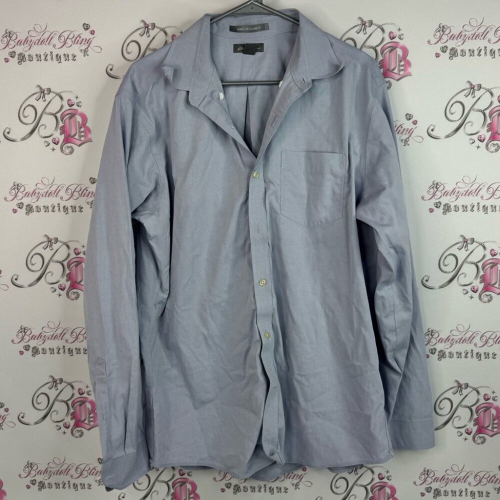Eddie Bauer button down dress shirt blue Classic Fit Gray Shirt
